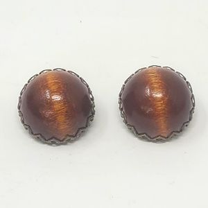 Vintage round wood earrings clip-on earrings